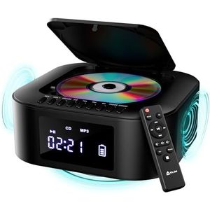 KLIM Boombox E1 - Draagbare CD-radio - Extra BASS met subwoofer - FM-radio, CD, Bluetooth, USB, Bluetooth, MP3 - Bekabelde en draadloze modus met oplaadbare batterijen - Afstandsbediening