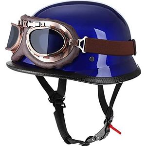 Vintage motorhelm met bril, DOT-goedgekeurde retro-schedelkap voor heren en dames, halfhelm voor volwassenen, scooter Street Cruiser, bromfiets, Jet-stijlhelm Decoration