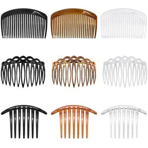 SLEEKEE 9 stuks Franse zijkammen, haaraccessoires, decoratieve haarborstel, kam, sterke grip, gladde haarborstel, geschikt voor alle haartypes (zwart, bruin en helder wit).