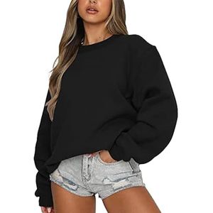 Leader of the Beauty Oversized sweatshirt met ronde hals voor dames, pullovertruien met lange mouwen herfstoutfits 2024, Zwart, S