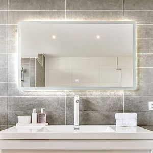Home Deluxe Nola Led-spiegel, rechthoekig, 80 x 60 cm, 3 verschillende lichtkleuren, anti-condenssysteem, totaal vermogen van 38 watt, wandspiegel, badkamerspiegel, badkamerspiegel