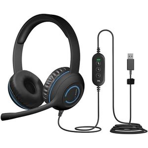 Cyber Acoustics Stereo USB-headset (AC-5008A), in-line bediening voor volume en microfoon dempen, verstelbare microfoonboom voor pc en Mac, perfect voor klaslokaal of thuis