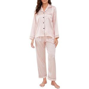Pyjama Dames Satijnen Pyjama Set met knoopsluiting, Tweedelige Zijden Pyjama Voor Dames, V-hals Zachte Zijden Pyjama Nachtkleding, Loungewear Voor Alle Seizoenen