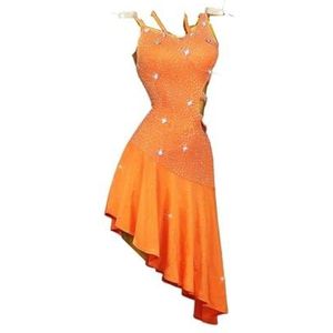 Danskostuums Oranje Latin Danswedstrijd Kostuum Volwassen Dames Senior Lijn Korte Rok Ballroom Jurk Draag Meisje Feest Vrouwelijke Kleding (Color : Orange Dress, Size : S)