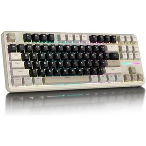 ATTACK SHARK X87 80% draadloos mechanisch gamingtoetsenbord, BT5.0/2.4G/USB-C hot-swap pakking, RGB-verlichting, 4000mAh-batterij, vooraf gesmeerde lineaire schakelaar, PBT-toetskap voor pc/MAC-Wit