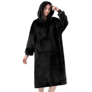 Sioloc Draagbare deken hoodie voor vrouwen/kinderen/mannen, oversized en gezellige sherpa gevoerde hoodie sweatshirt deken (zwart, oversized)