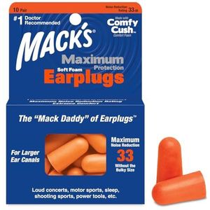 Mack's Maximale bescherming oordopjes van zacht schuim - 10 paar, 33 dB hoogste NRR - comfortabele oordopjes om te slapen, snurken, luide concerten, motorfietsen en elektrisch gereedschap | Made in