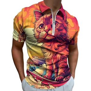 Surf Zekering Kat Half Zip-up Polo Shirts Voor Mannen Slim Fit Korte Mouw T-shirt Sneldrogende Golf Tops Tees M
