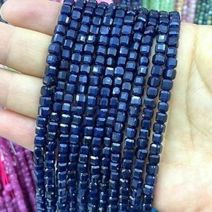 5x5MM gefacetteerde vierkante natuursteen ijsmeer groene chalcedoon losse spacer kralen voor het maken van sieraden DIY armband accessoires - saffierkleur - 5x5mm 29-30