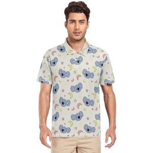 LI ZHI XIN Heren poloshirt korte mouwen werk T-shirt zomer top klassieke kraag sweatshirt met 2 knopen voor golf tennis outdoor sport koala cartoon patroon, Meerkleurig, S