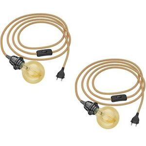 ledscom.de 2 stuks 3m hennep kabel LEKA, stekker, schakelaar LED lamp goud max. 818lm, 3-staps dimmen, extra-warm wit