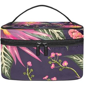 Make-up Organizer Bag, Reizen Make-up Tas Organizer Case Draagbare Cosmetische Tas voor Vrouwen en Meisjes Toiletartikelen Kolibrie Tropische Rode Bloemen, Meerkleurig, 22.5x15x13.8cm/8.9x5.9x5.4in