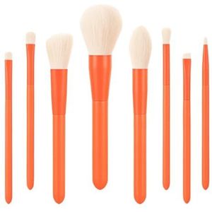 Kwastenset Professionele Make-upkwastenset 8 Stuks For Ogen En Gezichtscontourkwasten Met Zachte Haren Houten Handvat Make-Up Borstel Set(Orange)