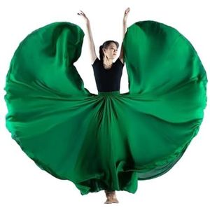 Flamencorok for vrouwen, 720 graden, volle cirkelvormige swingrok, Spaans danskostuum, volwassen, vloeiende, geplooide gelaagde rok for optredens, Halloweenfeest, rode krijtthema-outfit(Dark green_XS)