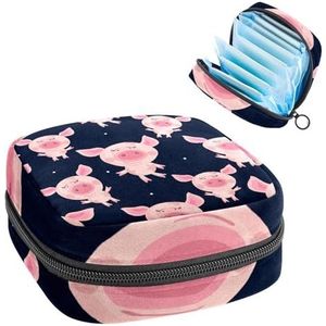 Opbergtas voor maandverband, menstruatiecup zakje, menstruatiezak, organizer voor vrouwelijke pads, tampons, cartoon roze varkens
