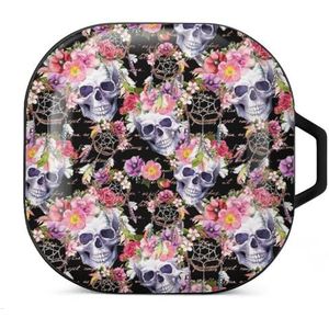 Bloemen dromenvangers menselijke schedels oordopjes hoesje compatibel met Samsung hard shell beschermhoes zwart stijl