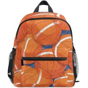 Wzzzsun Basketbal Oranje Modieuze Rugzak voor Kinderen Rugzak Basisschool Verstelbare Schouderriem Rugzakken voor Meisjes Jongens Reizen, Schattige mode, S