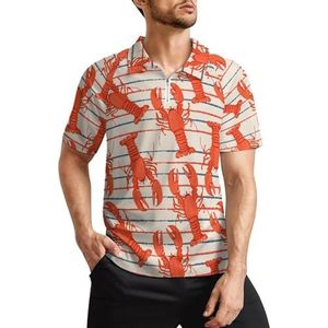 Retro Marine Kreeft Patroon Heren Golf Polo Shirts Klassieke Fit Korte Mouw T-Shirt Gedrukt Casual Sportkleding Top L