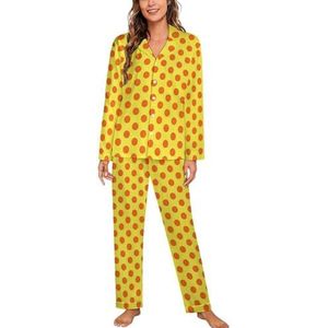 Oranje Stip Op Gele Lange Mouw Pyjama Sets Voor Vrouwen Klassieke Nachtkleding Nachtkleding Zachte Pjs Lounge Sets
