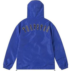 Trapstar Geborduurde Herenhoodie,Dames Zomer Herfst Winddicht Jack,zwart, Blauw, Groen, Rood,Ademende Trainingspakken Met Trapstar-logo,licht,Unisex Trainingspakset (Color : Dark blue, Grootte : S)