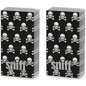 20 afzonderlijke zakdoeken met doodskoppatronen met kindermotieven. 2 verpakkingen met 10 afzonderlijke zakdoeken als cadeau.