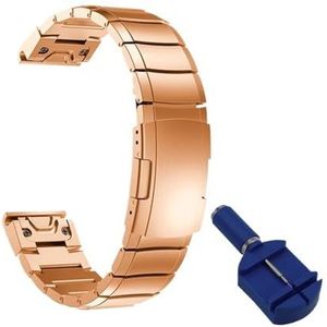 Fit for Garmin Fenix ​​7X7 7S 6 6S 6X Pro 5X5 5S Plus Epix 2 MK2 Roestvrij Stalen Armband QuickFit 20/22/26mm Metalen Horloge Band Strap (Color : Rose gold 2, Size : Quickfit 22mm Width)