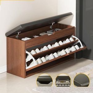 JAVYPPT Schoenenrek Bench Schoenopslag Organizer met Zitting, Vrijstaand Schoenenrek, Thuis Schoenenrek Bank Opslag Organizer Schoenenkast met Flip Deuren, Smalle Schoenenrek Organizer (eik, 80 cm)
