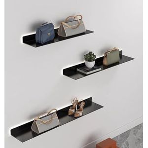 Floating Wall Shelves, Wall-mounted Lighting Fixtures Black Rectangular Indoor Display Shelf Wall Lamps Can Light Up Your Room Very Convenient And Beautiful (Color : Noir, Size : 60x20x6cm)