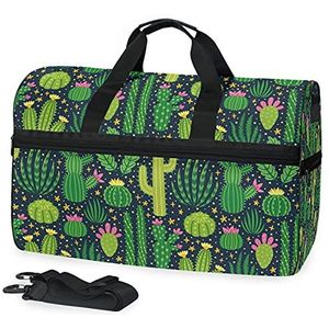 Groene Cactus Sport Zwemmen Gymtas met Schoenen Compartiment Weekender Duffel Reistassen Handtas voor Vrouwen Meisjes Mannen