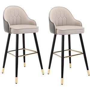 Barkrukken set van 2, PU-leer 26 inch toonhoogte barkruk stoelen, met voetensteun keuken eiland stoelen, zwart metalen frame, voor ontbijttafel, café, bar, pubs (kleur: kaki