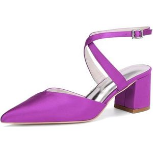 KYEGLO Puntige Hakken Met Gesp Voor Dames En Sandalen Met Dichte Neus En Dikke Hak Met Kruisbandjes Om De Enkel - Ideaal Voor Bruiloften En Werk,Purper,36 EU