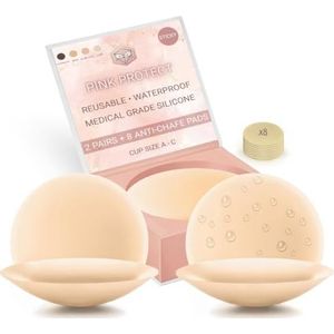 PINK PROTECT Herbruikbare siliconen tepelhoezen voor dames - REISPAKKET x 2 paar, onzichtbare zelfklevende pasteitjes, No-Show Pads, mode nipless herbruikbaar naakt + E-book & $1 gedoneerd aan