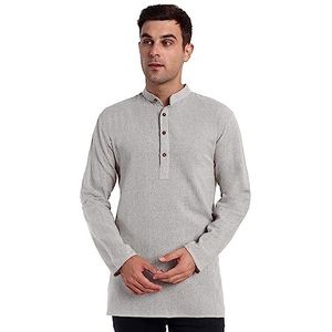 SKAVIJ Mannen Indian Zomer Katoen Kurta Normale Pasvorm Overhemd (Grijs, Gemiddeld)