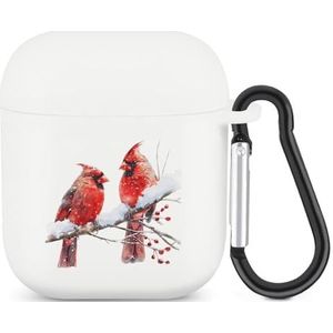 Sneeuw Cardin-al-Birds Leuke Case voor AirPods 2&1 Schokbestendige Beschermende Hoofdtelefoon Gevallen Cover Met Sleutelhanger voor Mannen Vrouwen