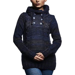 Leif Nelson Damestrui met capuchon, slimfit, lange mouwen, zwart, gebreide trui, sweatshirt, winterpullover, hoodie, pullover, lange mouwen, LN20227D, donkerblauw, L