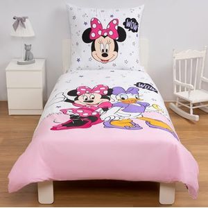 Disney - Minnie Mouse - Dubbelzijdige Beddengoedset - Multikleur - Katoen - Inhoud 1x Matrasovertrek en 1x Kussensloop