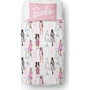 Character World Barbie Officiële Single Childs Dekbedovertrek Set | Figuren Ontwerp Omkeerbaar 2-zijdig Beddengoed Inclusief Bijpassende Kussensloop Merken Polyester Eenpersoons Dekbedovertrek, Roze