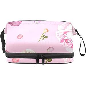 Grote capaciteit reizen cosmetische tas,Roze rozen-01,Make-up tas,Waterdichte make-up tas organisator, Meerkleurig, 27x15x14 cm/10.6x5.9x5.5 in