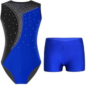 NUOYIXUAN Mouwloos balletshirt voor kinderen, gymnastiekbody + shorts, dansbal voor yoga, meisjes, schaats-overall, balletjurken (koningsblauw, 14)