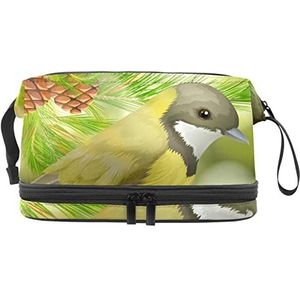 Grote capaciteit reizen cosmetische tas, make-up tas, waterdichte make-up tas organizer, een mooie vogel op dennenboom, Meerkleurig, 27x15x14 cm/10.6x5.9x5.5 in