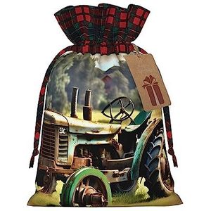 Oude Tractor Foto Boerderij Ambachtelijk Gemaakt Trekkoord Jute Gift Bags-Herbruikbare Kerst Gift Zakken Voor Feestelijke Gelegenheden