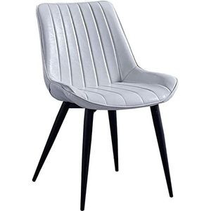 GEIRONV Moderne eetkamerstoel, gestoffeerde stoel van imitatieleer Retro keukenaccentstoel met metalen poten Home Restaurants Lounge Chair Eetstoelen (Color : White, Size : 46x53x83cm)