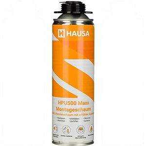HAUSA Montageschuim HPU500 Maxx 500 ml grijs B2 pistoolschuim voor vullen, isoleren en afdichten, extreem hoge opbrengst, uitstekende isolatie- en isolatieeigenschappen, bouwschuim voor schuimpistolen