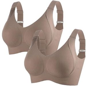 Geribbelde push-up bh voor dames, verstelbaar, volledige dekking, ademende ondersteuning(2pcs Coffee,3X-Large)