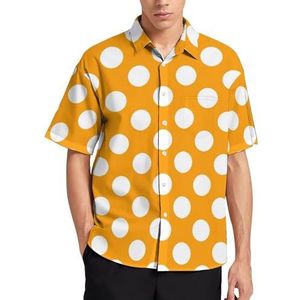 Oranje Polka Dot Zomer Heren Shirts Casual Korte Mouw Button Down Blouse Strand Top met Zak M