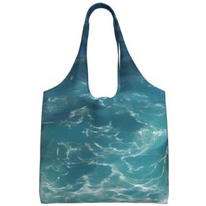 RLDOBOFE The Deep Blue Sea Print Canvas Tote Bag voor Vrouwen Esthetische Boodschappentassen Schoudertas Herbruikbare Boodschappentassen, Zwart, One Size