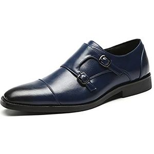 Formele schoenen Oxford for heren Slip-on Monk Strap Cap Teen Zwart gepolijste teen PU-leer Blokhak Rubberen zool Antislip Wandelen (Color : Blue, Size : 38 EU)