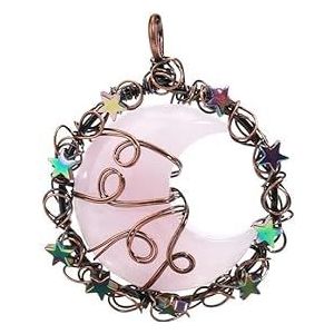 Natuurlijke Edelsteen Kristallen Kettingen Maan Ster Amethist Hanger Ketting Wire Wrap Kristallen Crescent Handgemaakte Quartz Sieraden (Color : Rose Quartz 3)