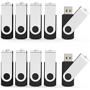 Aiibe 10 stuks 16 GB USB 2.0 flashdrives bulk 10 stuks draaibare USB-geheugenstick 16 GB flashdrive flashdrive met LED-indicator (16G, 10 stuks, zwart)