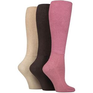 IOMI Kniehoge diabetische sokken 3 Pack Bamboe niet-elastische sokken voor gezwollen voeten | Lange extra brede niet-bindende zachte top sokken, Donker Roze, 37-42 EU